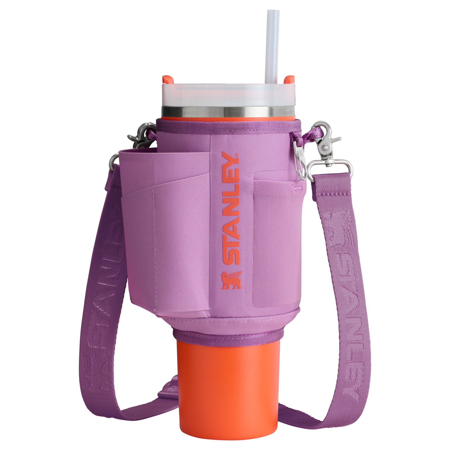 Stanley Carry-All 40 oz Quencher with Detachable Crossbody Straps in lilac purple