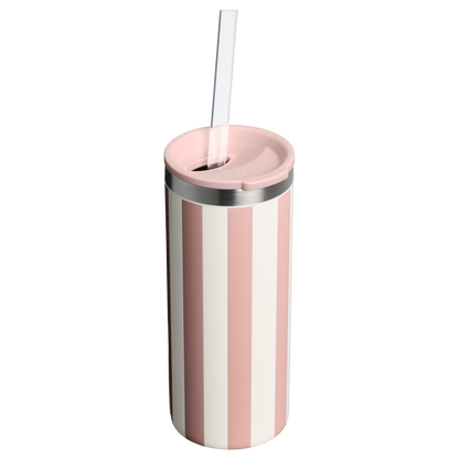 Stanley 10 OZ Everyday Slim Can Cooler Cup In Peach Whip Pink Stripe From The Oasis Collection