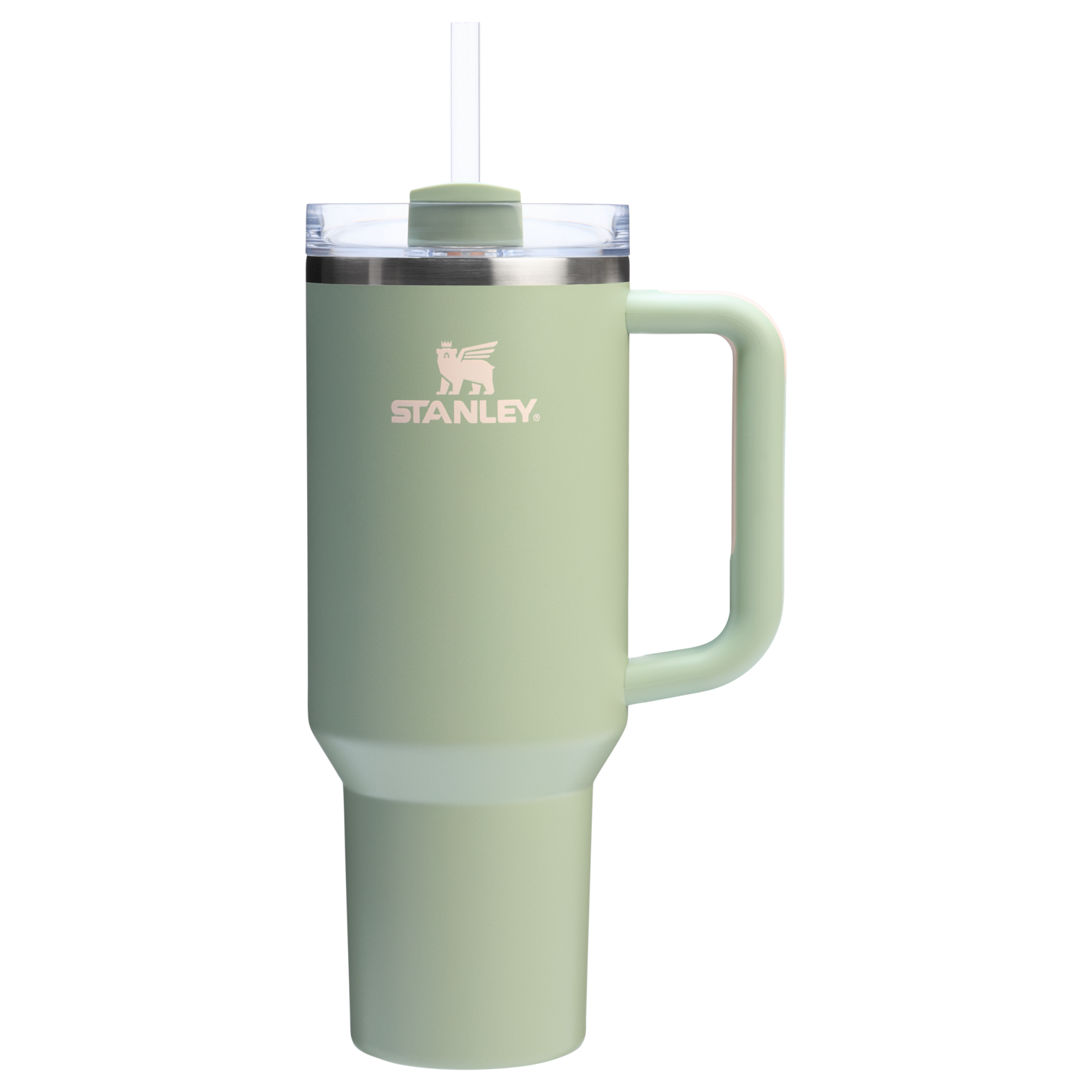 Stanley 40 OZ Quencher FlowState Stainless Steel Tumbler With Straw And Handle In Lichen Green