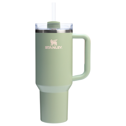 Stanley 40 OZ Quencher FlowState Stainless Steel Tumbler With Straw And Handle In Lichen Green